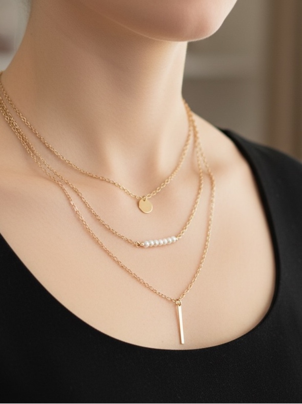 3-Tier Bohemian Indie Layered Pearl Necklace - Picture 6 of 7